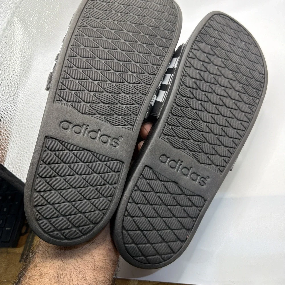 Adidas Adilette Comfort Slides - Black White Stripes - Men's 11- Women's 12